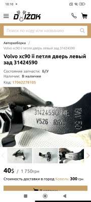 Петля двері задньої лівої VOLVO XC90